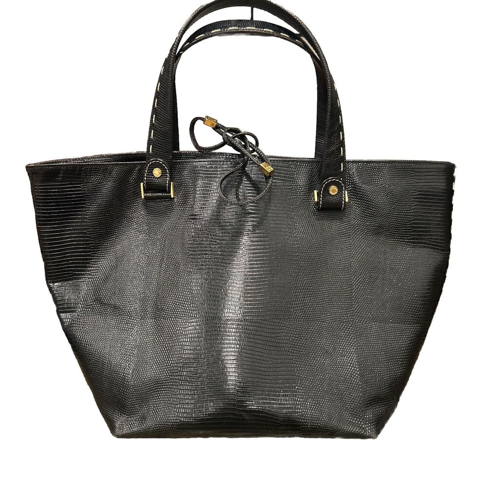 Kate Spade Black Embossed Leather Shoulder Handbag Italy Gold Hardware Stitch